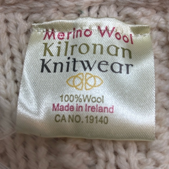 KILRONAN IRELAND KNITWEAR MERINO WOOL CREAM CABLE KNIT OPEN FRONT VEST SZ S-L - Picture 10 of 14